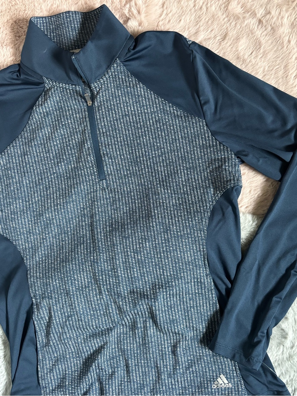 Adidas golf textured crew navy 3/4 zip long sleeve active top